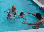 Miranda swims with mom & grandpa Camp